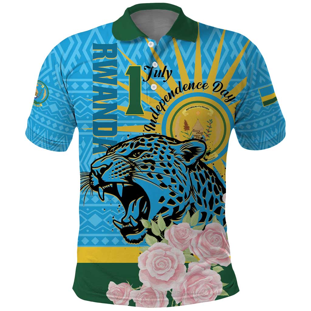 Rwanda Independence Day Polo Shirt Leopard With Roses