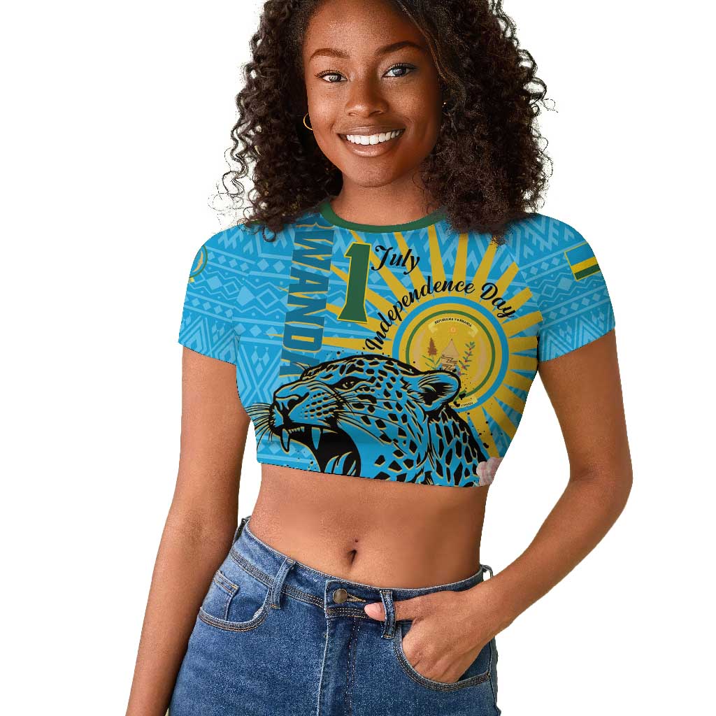 Rwanda Independence Day Raglan Cropped T shirt Leopard With Roses