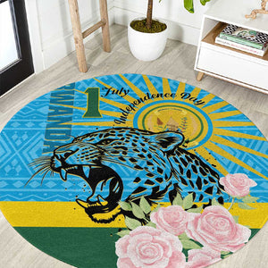 Rwanda Independence Day Round Carpet Leopard With Roses