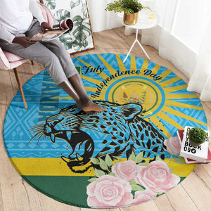 Rwanda Independence Day Round Carpet Leopard With Roses