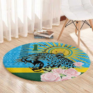 Rwanda Independence Day Round Carpet Leopard With Roses