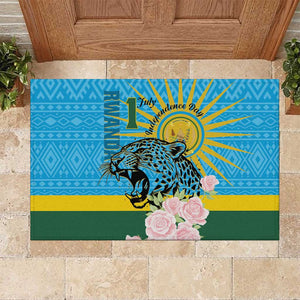 Rwanda Independence Day Rubber Doormat Leopard With Roses