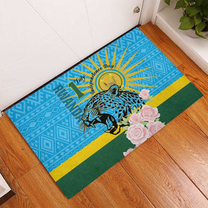 Rwanda Independence Day Rubber Doormat Leopard With Roses