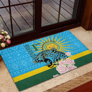 Rwanda Independence Day Rubber Doormat Leopard With Roses