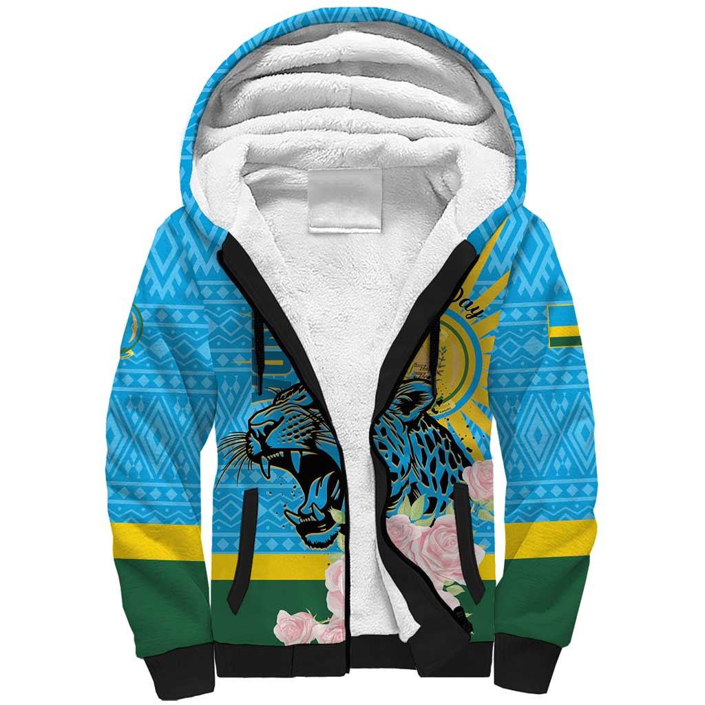 Rwanda Independence Day Sherpa Hoodie Leopard With Roses