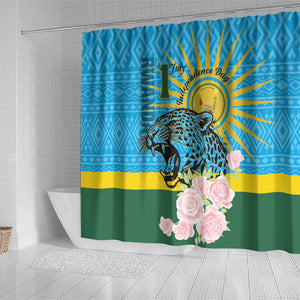 Rwanda Independence Day Shower Curtain Leopard With Roses