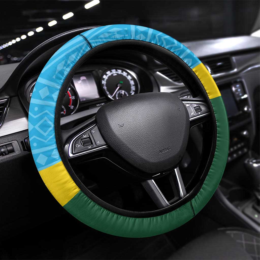 Rwanda Independence Day Steering Wheel Cover Leopard With Roses