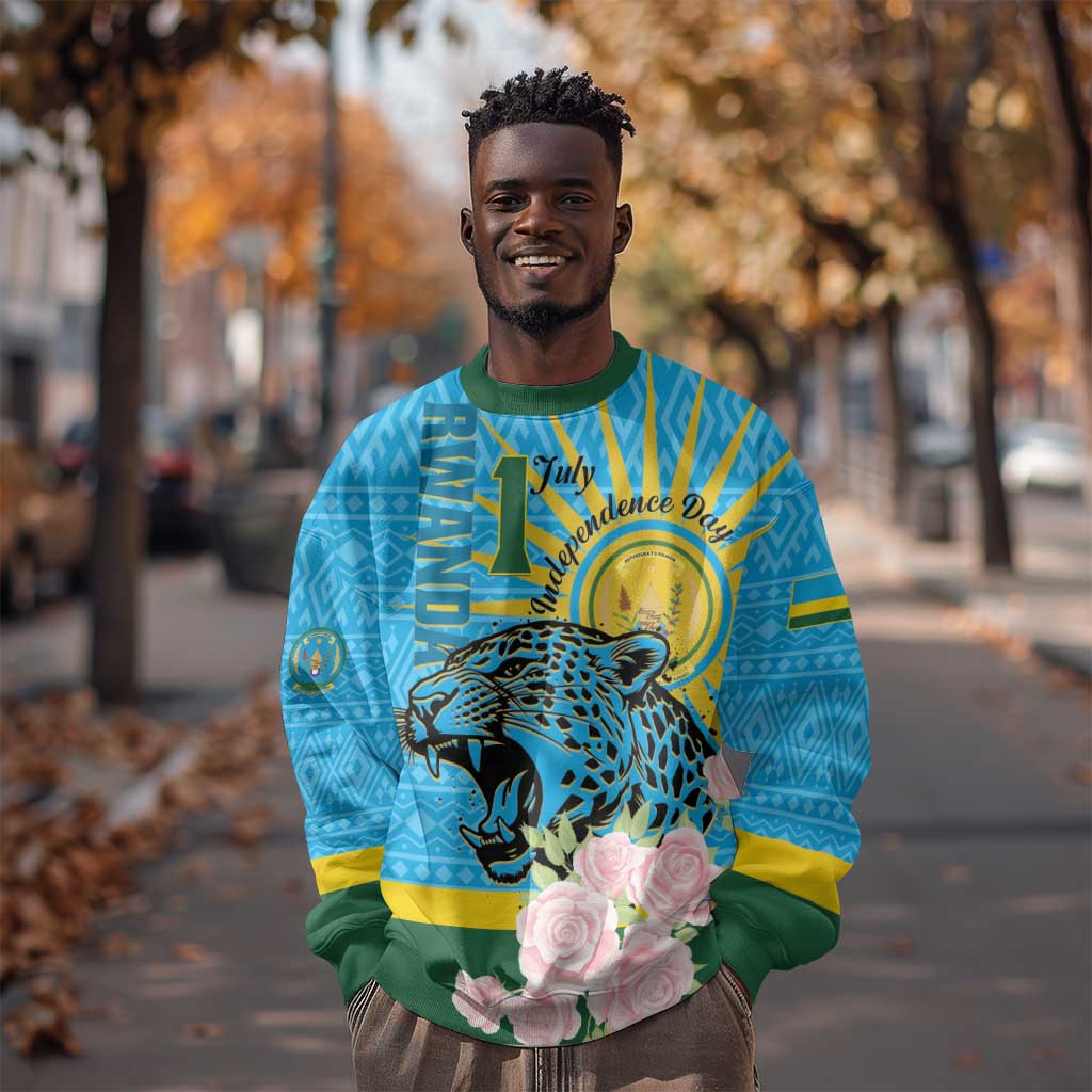 Rwanda Independence Day Sweatshirt Leopard With Roses