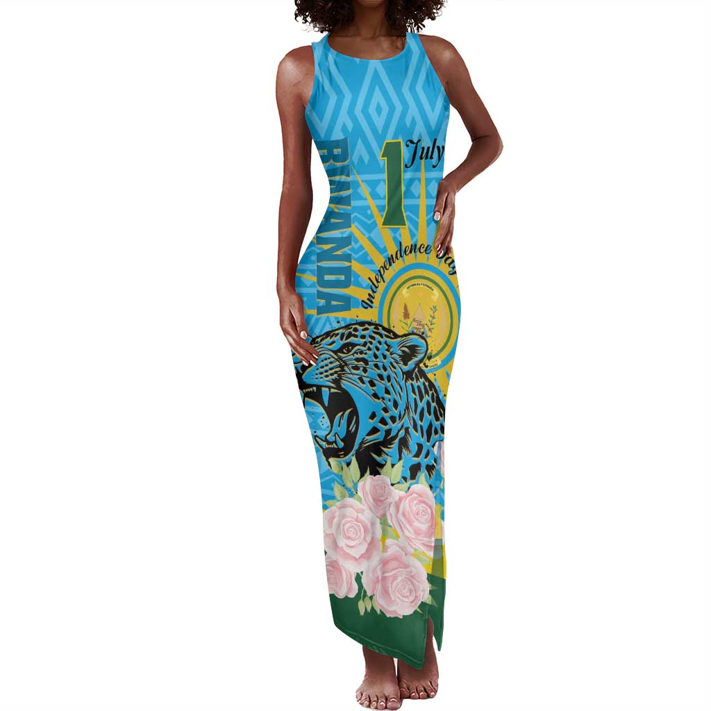 Rwanda Independence Day Tank Maxi Dress Leopard With Roses