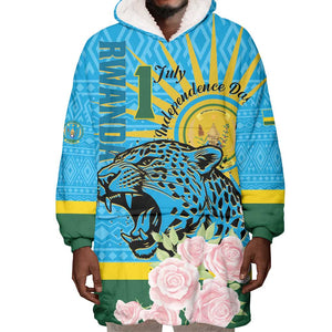 Rwanda Independence Day Wearable Blanket Hoodie Leopard With Roses