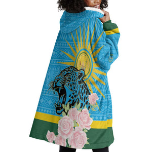 Rwanda Independence Day Wearable Blanket Hoodie Leopard With Roses