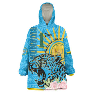 Rwanda Independence Day Wearable Blanket Hoodie Leopard With Roses