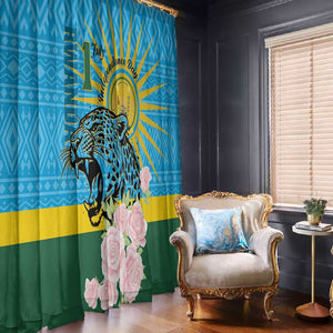 Rwanda Independence Day Window Curtain Leopard With Roses