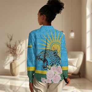 Rwanda Independence Day Women Casual Shirt Leopard With Roses