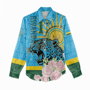 Rwanda Independence Day Women Casual Shirt Leopard With Roses