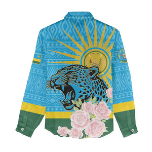 Rwanda Independence Day Women Casual Shirt Leopard With Roses