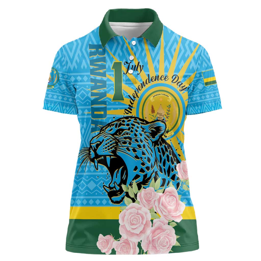 Rwanda Independence Day Women Polo Shirt Leopard With Roses