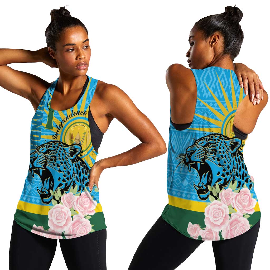 Rwanda Independence Day Women Racerback Tank Leopard With Roses