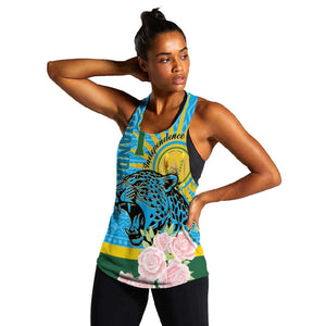 Rwanda Independence Day Women Racerback Tank Leopard With Roses