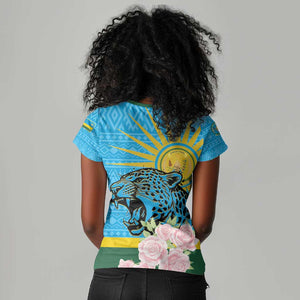 Rwanda Independence Day Women V-Neck T-Shirt Leopard With Roses