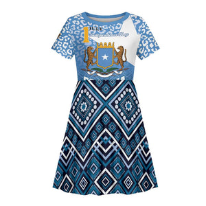 Personalized Somalia Independence Day Kid Short Sleeve Dress African Leopard Pattern