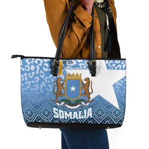 Somalia Independence Day Leather Tote Bag African Leopard Pattern