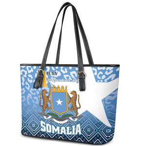 Somalia Independence Day Leather Tote Bag African Leopard Pattern