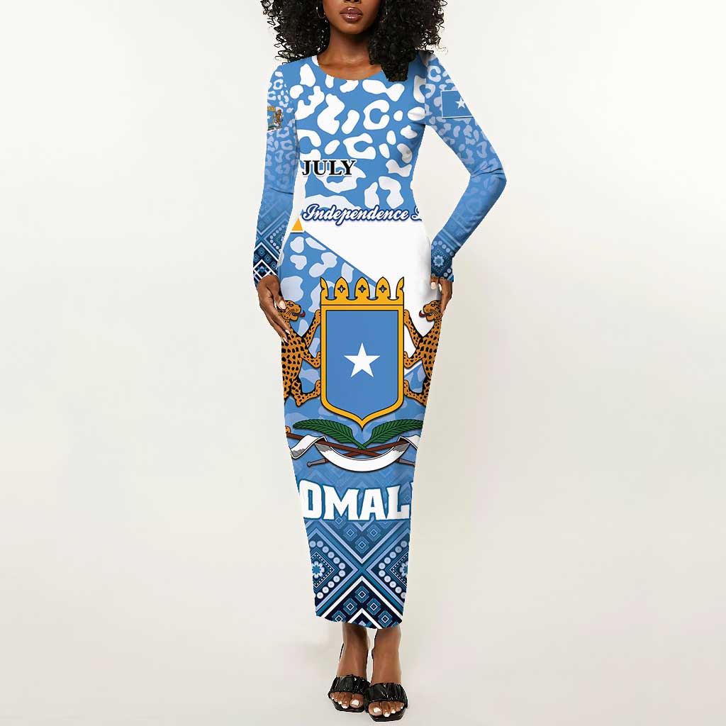 Personalized Somalia Independence Day Long Sleeve Bodycon Dress African Leopard Pattern