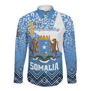 Personalized Somalia Independence Day Long Sleeve Button Shirt African Leopard Pattern