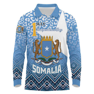 Personalized Somalia Independence Day Long Sleeve Polo Shirt African Leopard Pattern