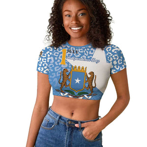 Personalized Somalia Independence Day Raglan Cropped T shirt African Leopard Pattern