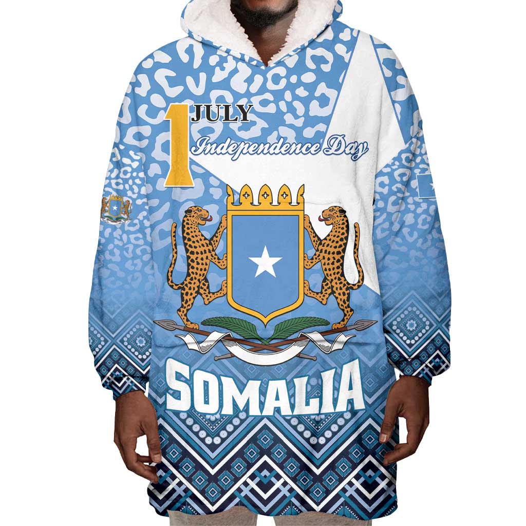 Personalized Somalia Independence Day Wearable Blanket Hoodie African Leopard Pattern