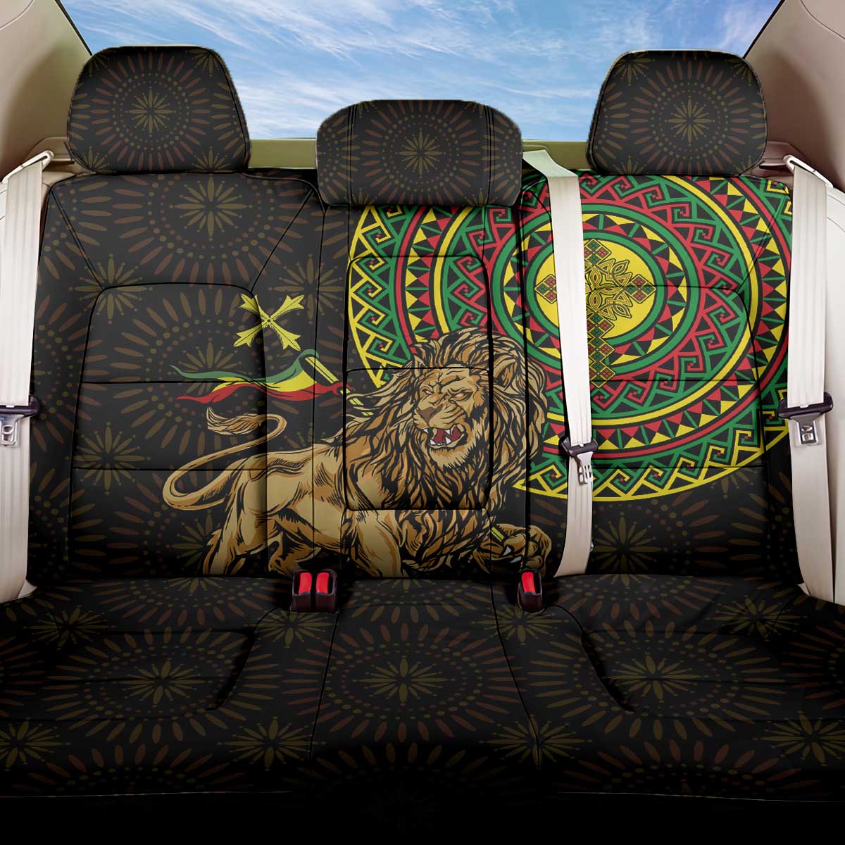 Ethiopia National Day Back Car Seat Cover Lion Of Judah African Pattern