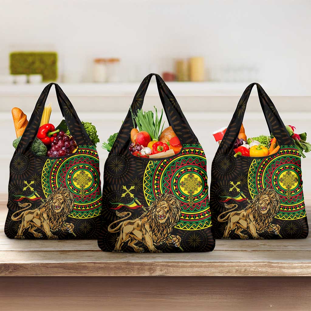 Ethiopia National Day Grocery Bag Lion Of Judah African Pattern