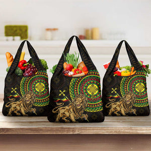 Ethiopia National Day Grocery Bag Lion Of Judah African Pattern