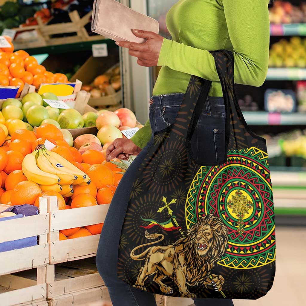 Ethiopia National Day Grocery Bag Lion Of Judah African Pattern