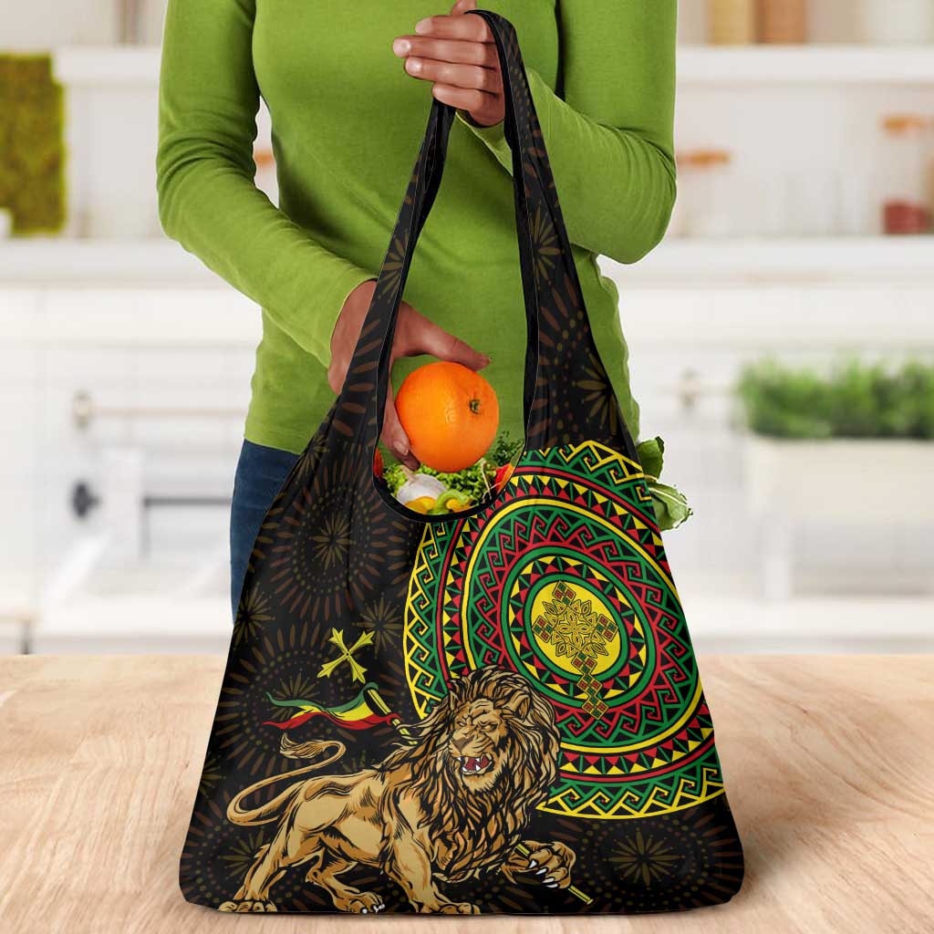 Ethiopia National Day Grocery Bag Lion Of Judah African Pattern