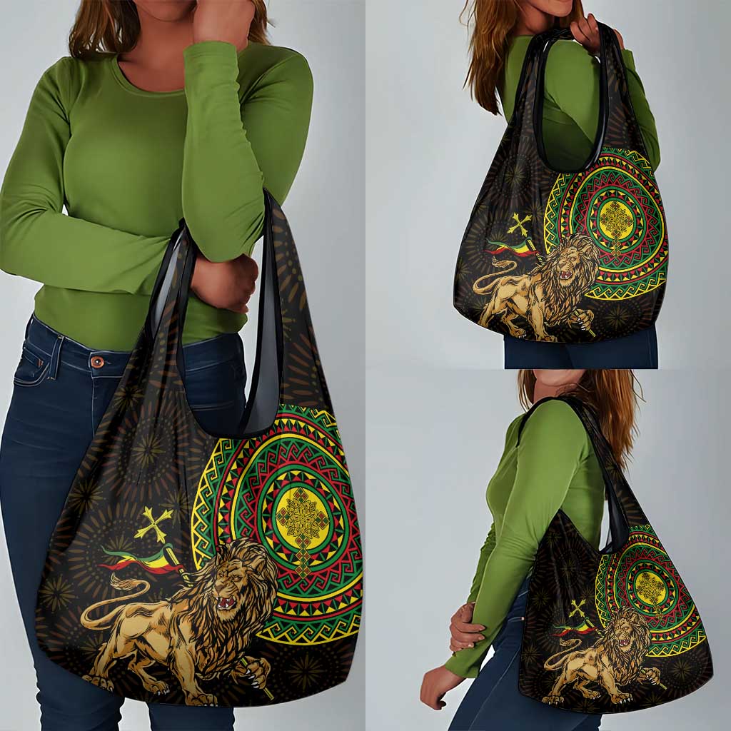 Ethiopia National Day Grocery Bag Lion Of Judah African Pattern