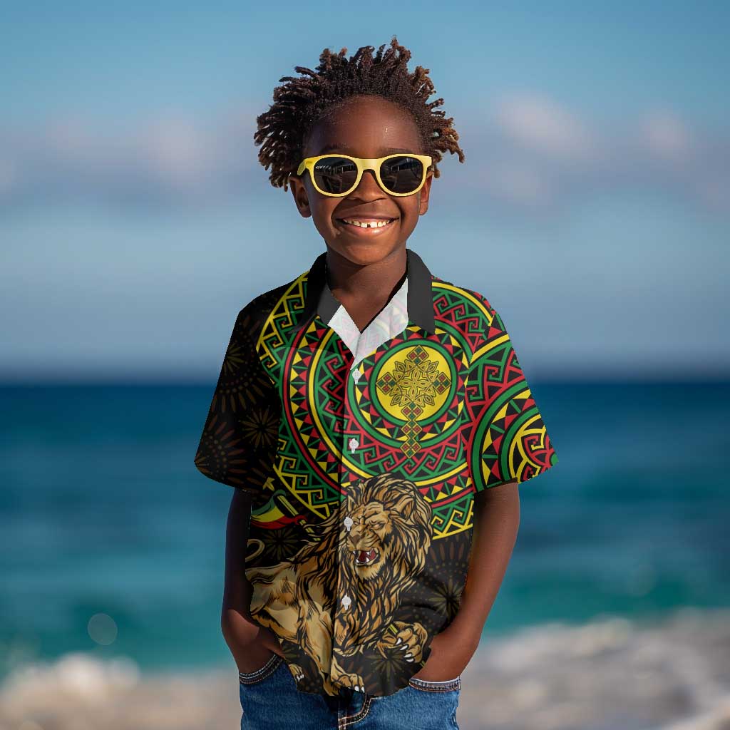 Ethiopia National Day Kid Hawaiian Shirt Lion Of Judah African Pattern