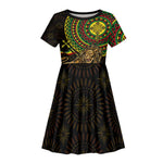Ethiopia National Day Kid Short Sleeve Dress Lion Of Judah African Pattern