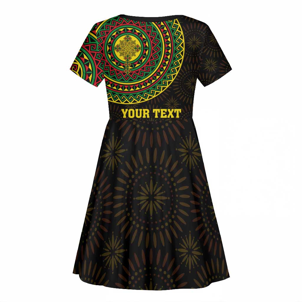 Ethiopia National Day Kid Short Sleeve Dress Lion Of Judah African Pattern