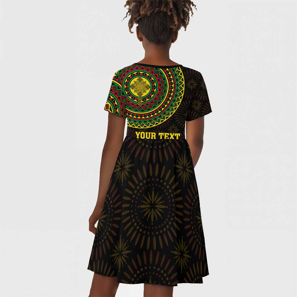 Ethiopia National Day Kid Short Sleeve Dress Lion Of Judah African Pattern