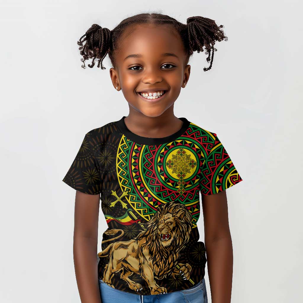 Ethiopia National Day Kid T shirt Lion Of Judah African Pattern