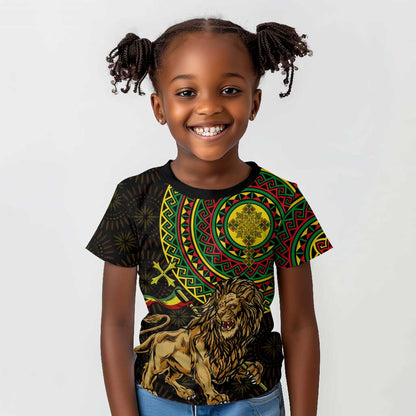Ethiopia National Day Kid T shirt Lion Of Judah African Pattern