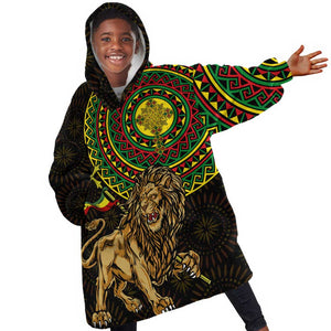 Ethiopia National Day KId Wearable Blanket Hoodie Lion Of Judah African Pattern