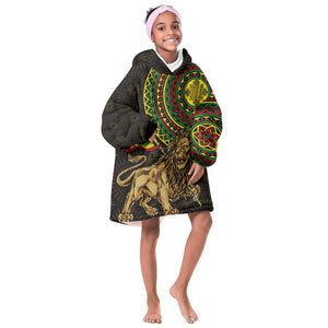 Ethiopia National Day KId Wearable Blanket Hoodie Lion Of Judah African Pattern