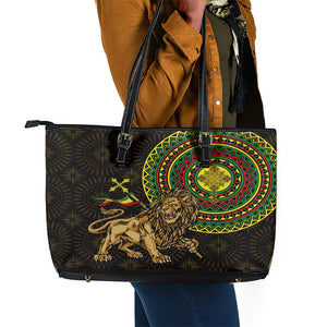 Ethiopia National Day Leather Tote Bag Lion Of Judah African Pattern