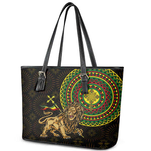 Ethiopia National Day Leather Tote Bag Lion Of Judah African Pattern