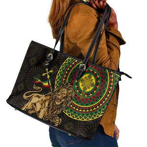 Ethiopia National Day Leather Tote Bag Lion Of Judah African Pattern