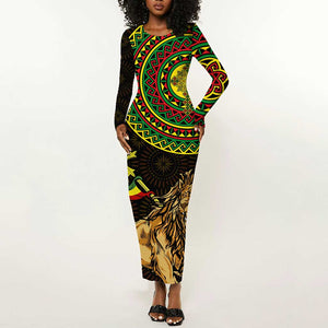 Ethiopia National Day Long Sleeve Bodycon Dress Lion Of Judah African Pattern